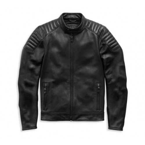 Men's Embossed Logo Padded Biker Leather Jacket