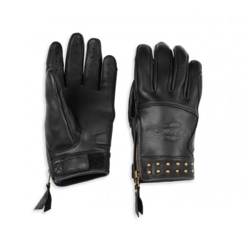 Women's Electra Full Finger Studded Leather Glove - Black